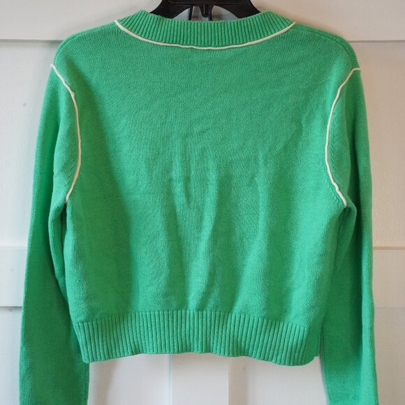 Cabi, Wallis Cardigan, Cropped Rhinestone Pearl Button Sweater, Julep, Green - Picture 5 of 7
